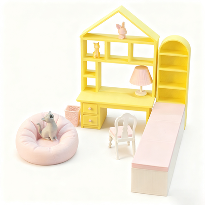 LYTP121015 1/12 Sweet Study Room Sugar Cube Chamber Series 1/18 Scale 3D Printed DIY Miniature Dollhouse For BJD & Obitsu Dolls Desktop Display