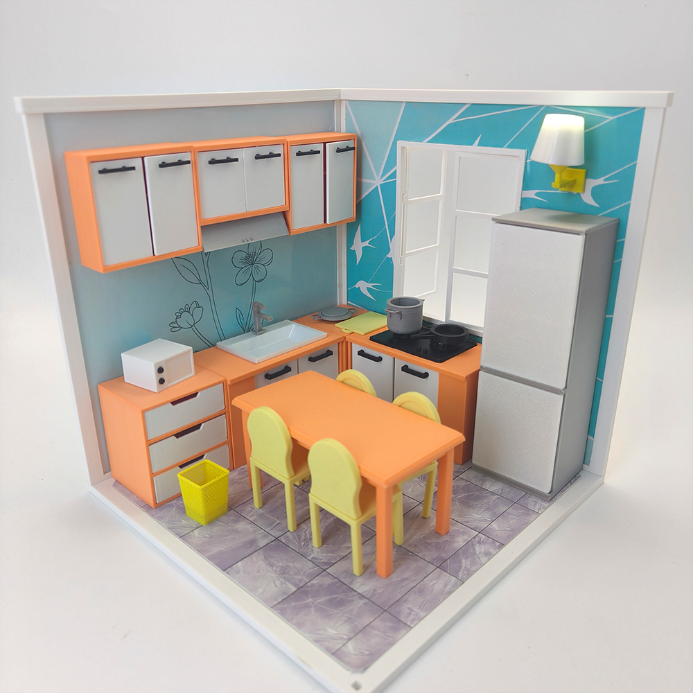 LYTP1004 Spring Kissed Moments Spring Kitchen 3D Printing DIY Miniature Scenes Dollhouse Creative Decorations Desktop Scenarios Mini Models 18-Inch BJD OB Doll