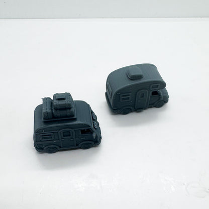 LYTS153 3D Printed Q-Style Cute Camper Van - Camping-Themed Miniature Model for Dioramas Collection Displays HO Scale