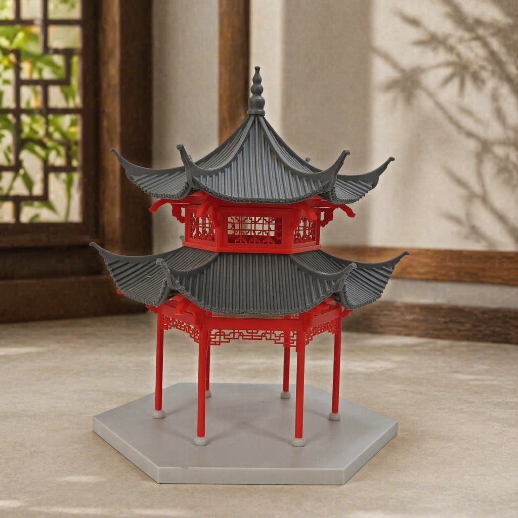 RHF531 Huxin Pavilion Desktop Ornament, Ancient Style Architecture, Chinese Style Pavilion, Sand Table Architecture, Architectural Model, Miniature House, Small Scale Landscape
