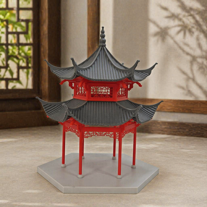 RHF531 Huxin Pavilion Desktop Ornament, Ancient Style Architecture, Chinese Style Pavilion, Sand Table Architecture, Architectural Model, Miniature House, Small Scale Landscape