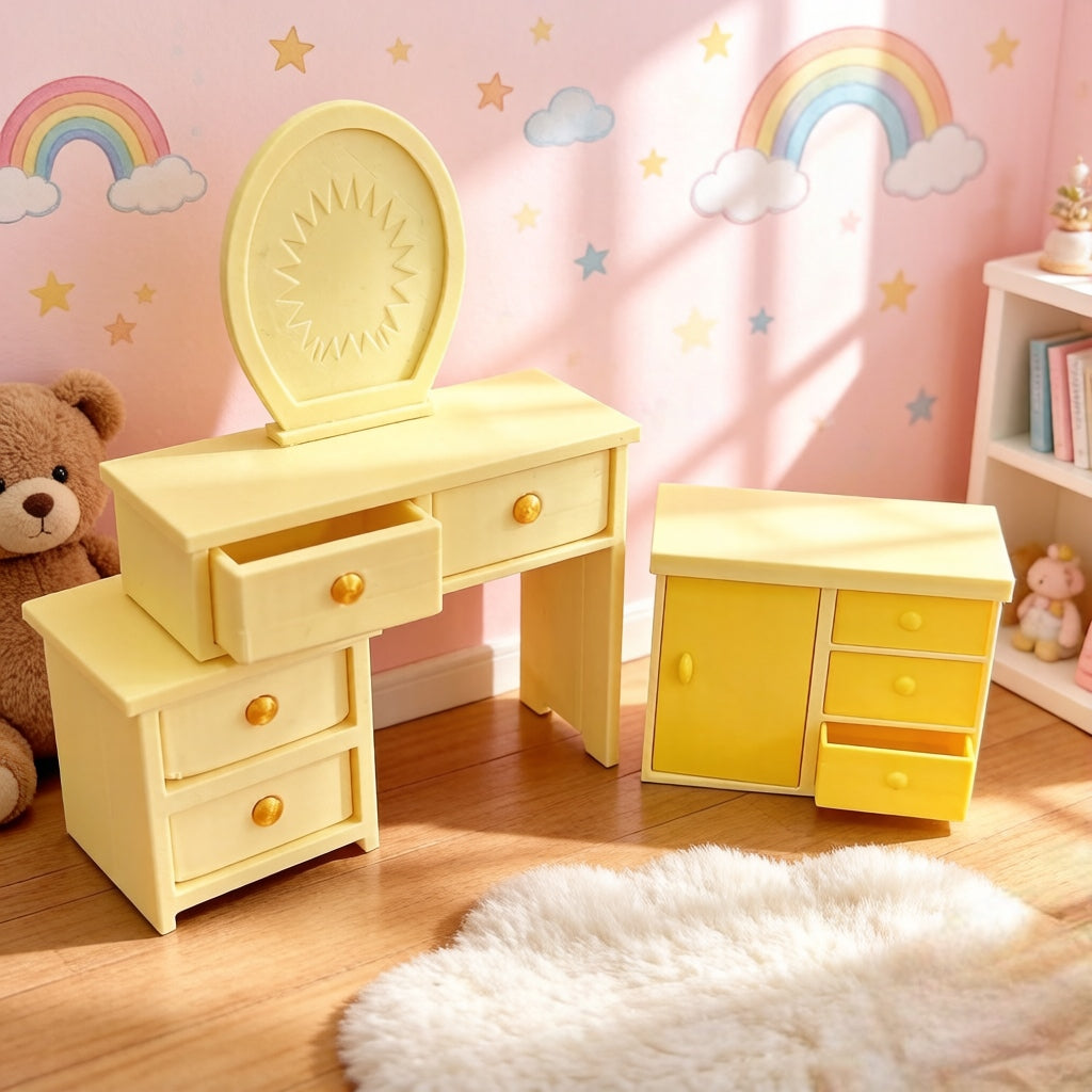 RHF373 Macaron Yellow & Pink Living Room Furniture Set Miniature Model Macaron Yellow & Pink Living Room Furniture Set Miniature Model for Dollhouse