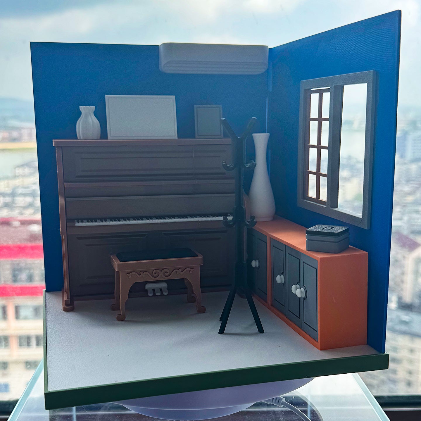 RHF121009 1/12 Piano Room 3D Printing DIY Miniature Scenes Dollhouse Frame Creative Decorations Desktop Scenarios Mini Models 12-Inch BJD OB Doll Piano study room