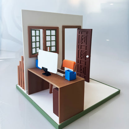 RHF121001 1/12 Office Corner Frame 3D Printing DIY Miniature Scenes Dollhouse Frame Creative Decorations Desktop Scenarios Mini Models 12-Inch BJD OB Doll Office Corner