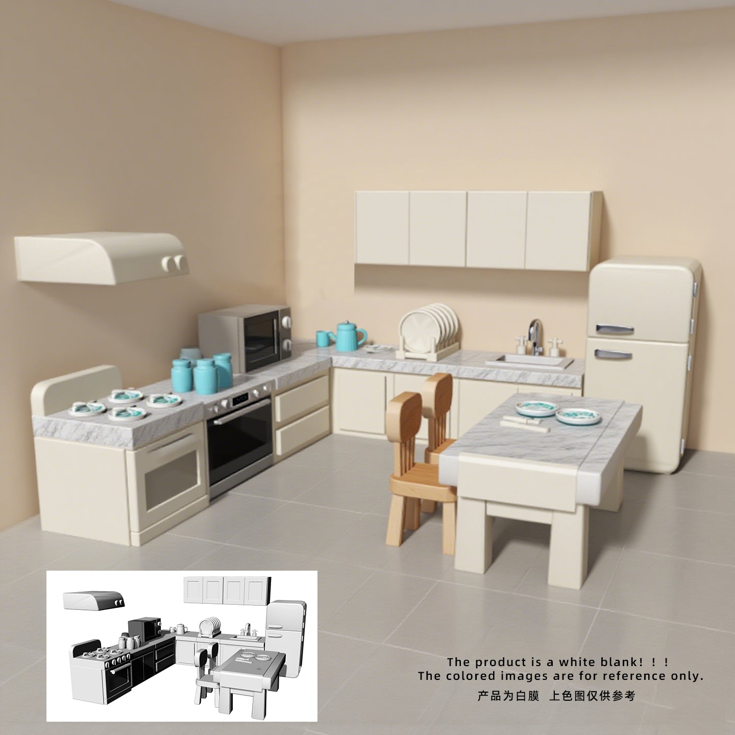 Yao's Studio LYTS086 3D Printed Miniature Model Cartoon-Style Modern Kitchen Furniture Set