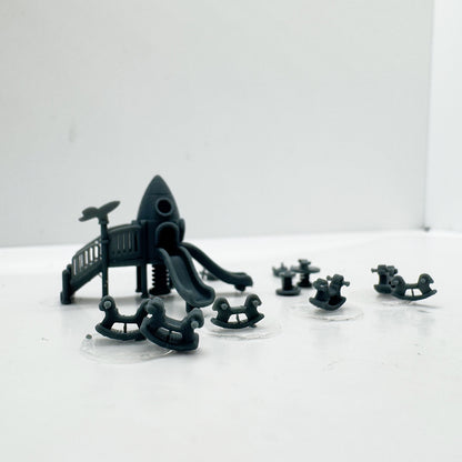 LYTS174 3D Printed Rocket-Themed Playground Equipment Model Set - Train Railway Miniature Scene Decor Ornament