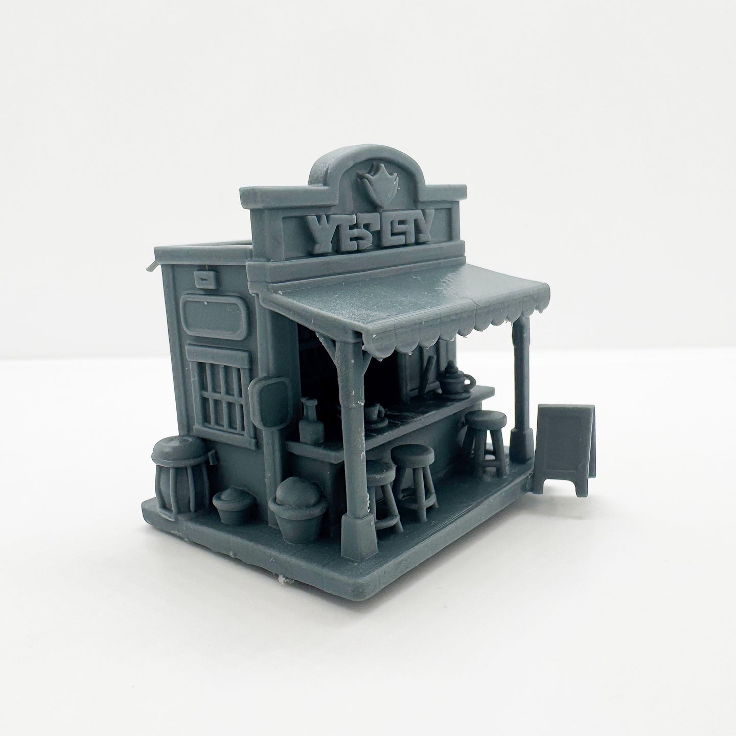 MRY-SFW LYTS114 3D Printed Miniature Cafe Bar Scene Model - Detailed Shopfront & Furniture, DIY Unpainted All-in-One Printed Kit HO Scale