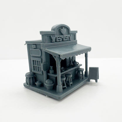 MRY-SFW LYTS114 3D Printed Miniature Cafe Bar Scene Model - Detailed Shopfront & Furniture, DIY Unpainted All-in-One Printed Kit HO Scale