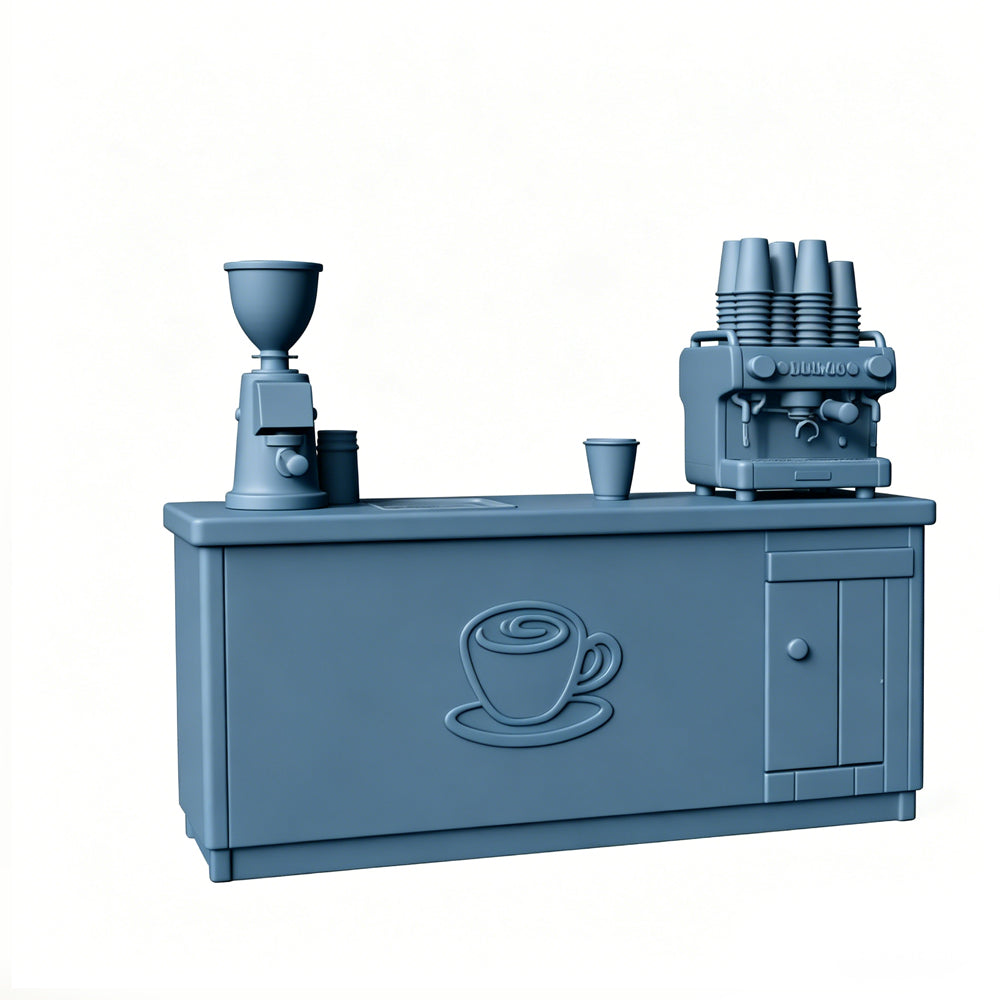 MRY-SFW LYTS505 3D Printed Coffee Shop Scene Set, Counter & Table Chair Miniature Diorama Accessories