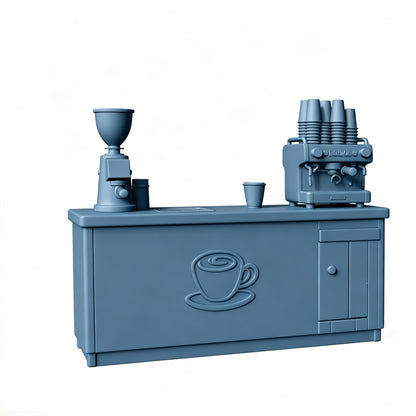 MRY-SFW LYTS505 3D Printed Coffee Shop Scene Set, Counter & Table Chair Miniature Diorama Accessories