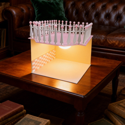 RHF330 Terrace Dessert Shop Scene Background Board Pink & White Checkered Terrace Dessert Shop Scene Backdrop (with Light)