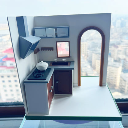 RHF121006 1/12 Kitchen Corner Frame 3D Printing DIY Miniature Scenes Dollhouse Frame Creative Decorations Desktop Scenarios Mini Models 12-Inch BJD OB Doll A Corner Of The Kitchen