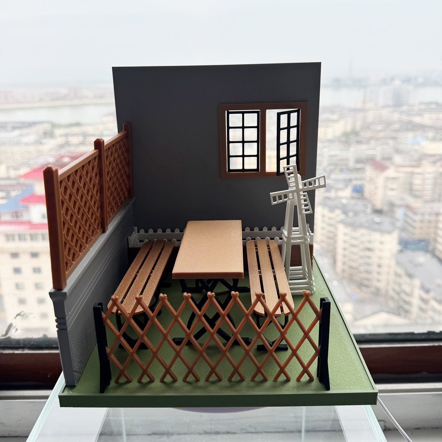 RHF121016 Courtyard 1:12 Scale Dollhouse 3D Printed Miniature Model - Garden Scene With Windmill Table And Chairs