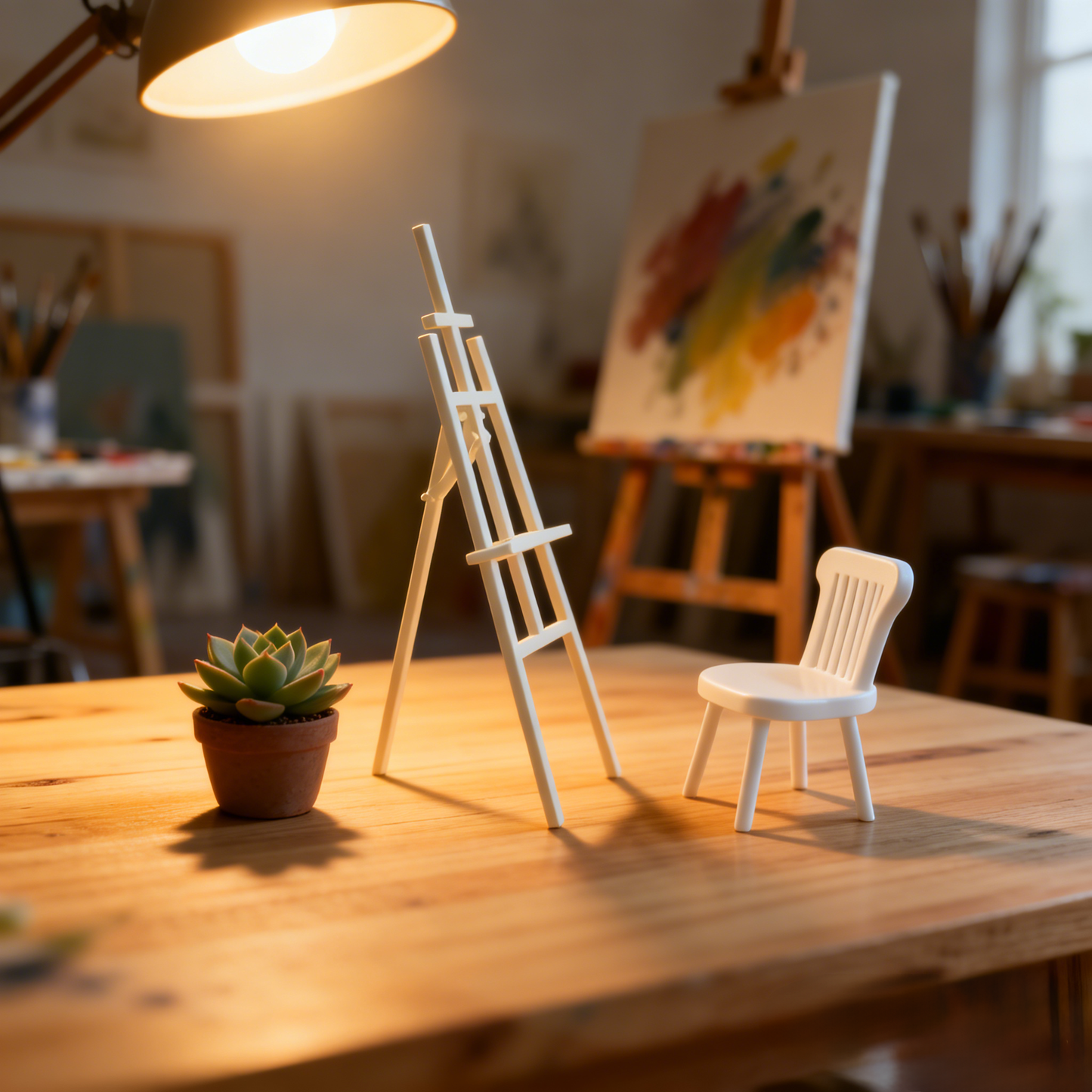 RHF12246 easel & chair 3D Printed Modern Miniature Furniture Collapsible Easel & Chair Model 1:12 Scale Miniature Accessory for BJD/OB Dollhouses Perfect for Art Studio Dollhouse Scenery DIY Miniature Scene Props and Creative Desktop Ornaments