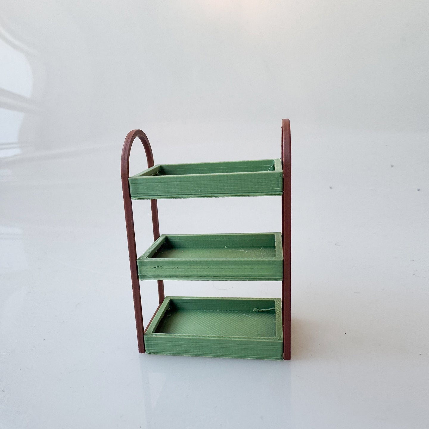 RHF-217 Green and Eco-friendly Storage Rack 3D Printed 3-Tier Mini Display Stand - Green & Brown Eco-Friendly Shelf for Mini Figures & Dollhouse