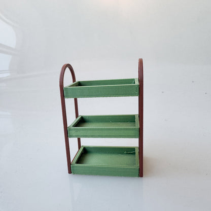 RHF-217 Green and Eco-friendly Storage Rack 3D Printed 3-Tier Mini Display Stand - Green & Brown Eco-Friendly Shelf for Mini Figures & Dollhouse