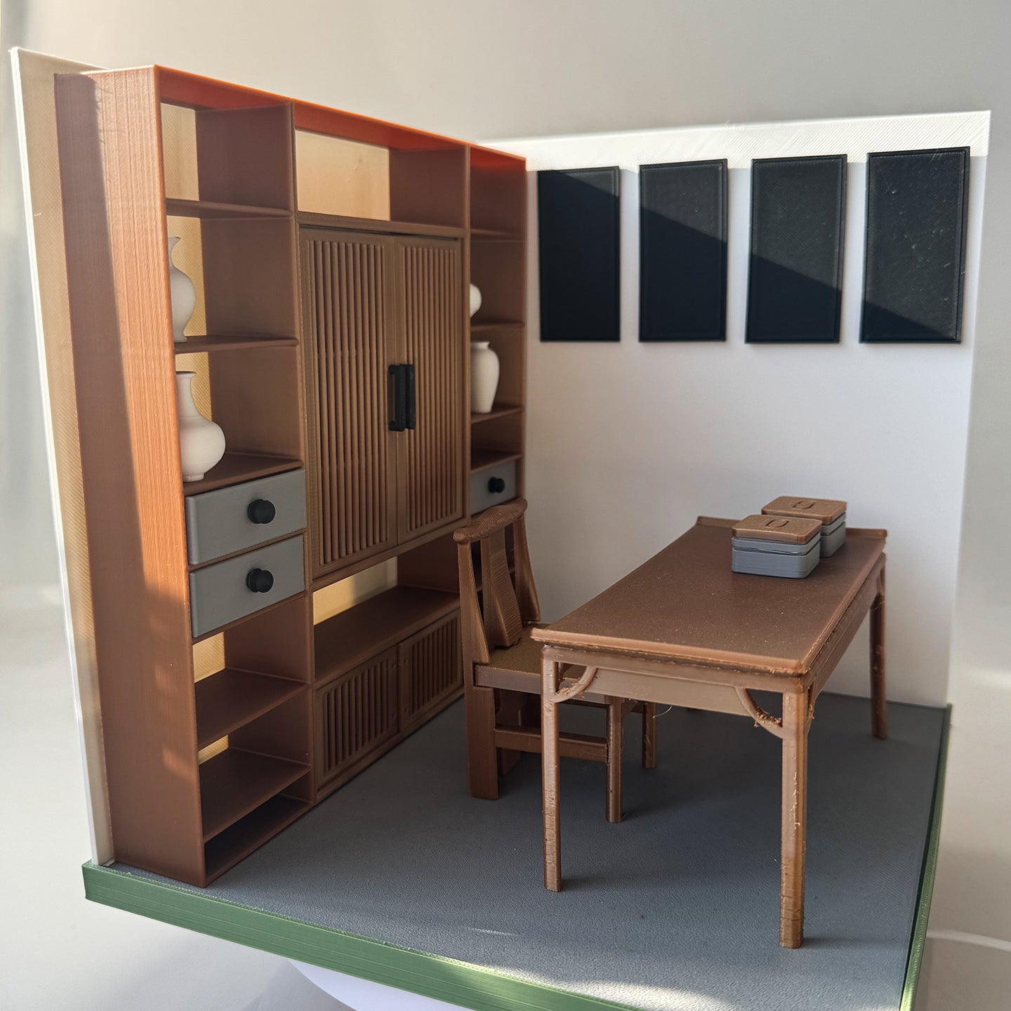RHF121025 Chinese Style Study Room 3D Printing DIY Miniature Scenes Dollhouse Frame Creative Decorations Desktop Scenarios Mini Models BJD OB Doll