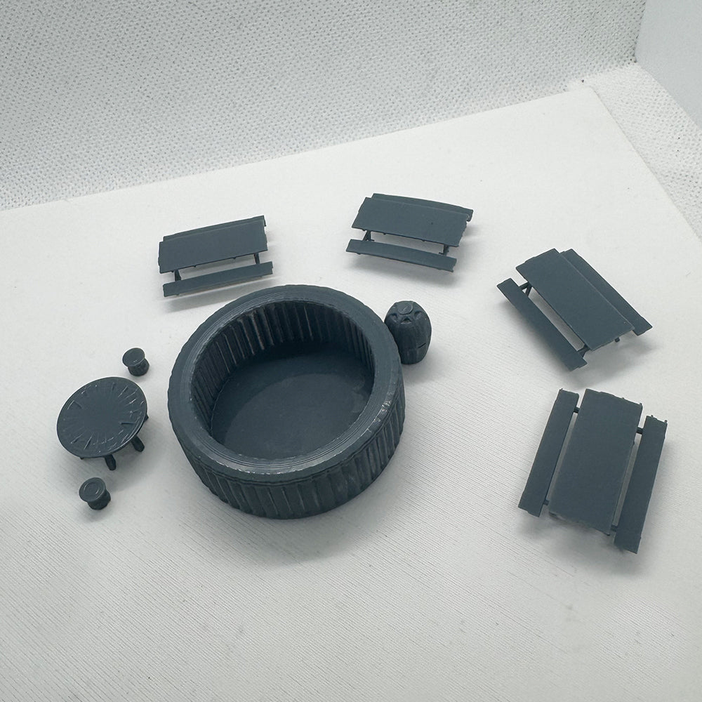 Yao's Studio LYTS065 Diorama 3D Railway Scene Swimming Pool Picnic Table Outdoor Table And Chairs