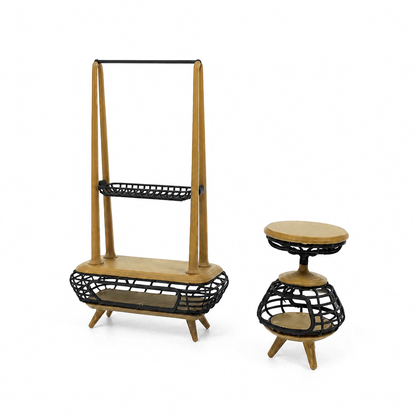 RHF0465B Side table for both humans and cats Human-cat shared miniature furniture natural wood style miniature side table mini hollow-out furniture