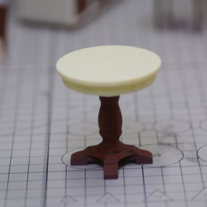 RHF328 Vintage Round Table Cream White & Brown Contrast Color Retro Round Table Miniature Scene Model Ornament