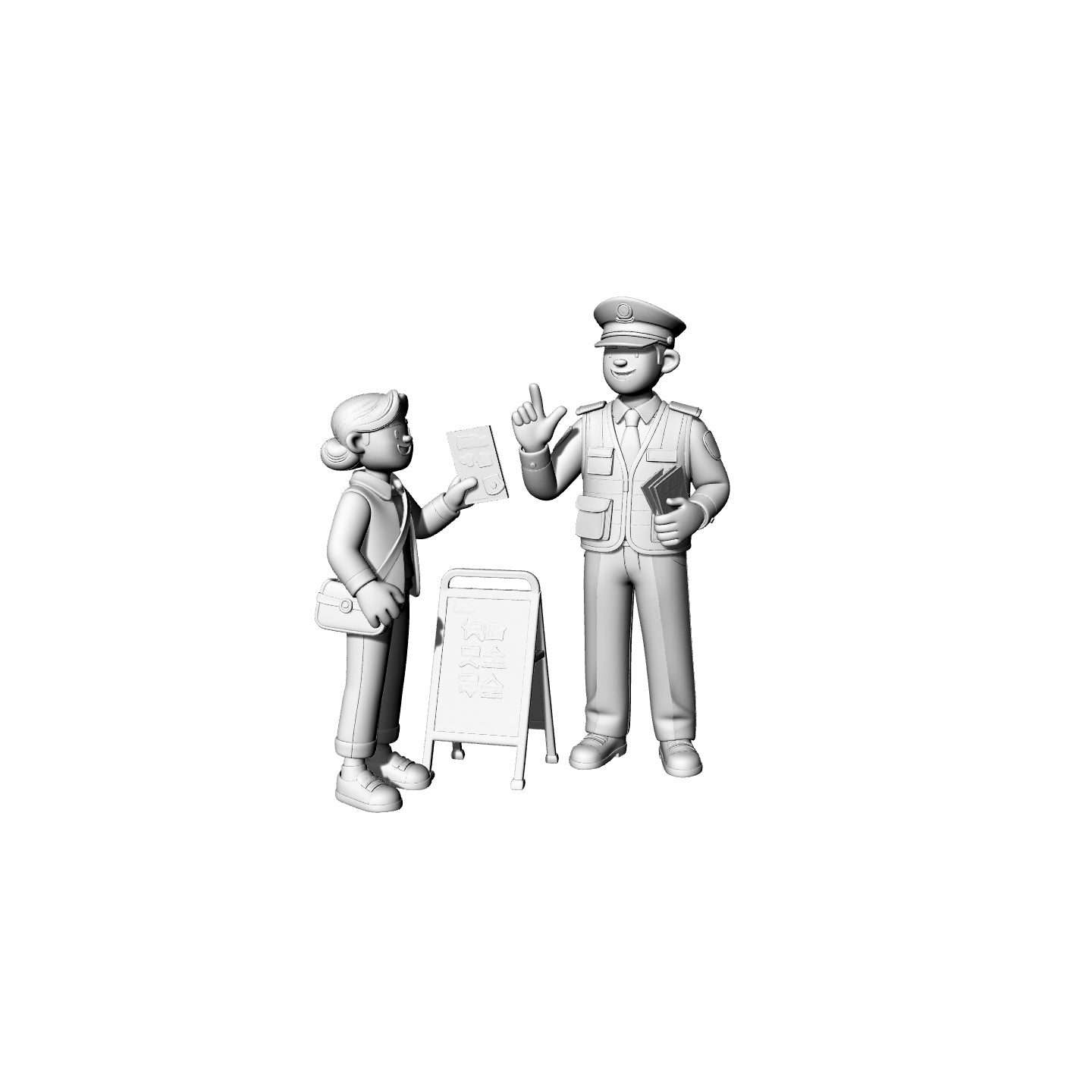 Yao's Studio LYTR075  Traffic Police & Citizen 3D Print Model, Unpainted City Street Scene Figures, DIY Painting Kit 1set