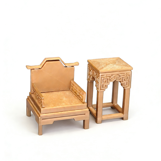 RHF12233 Ancient-Style Armchair & Side Table Shelf 3D Printing DIY Miniature Scenes Dollhouse Creative Ornaments Desktop Scenes Mini Models BJD & OB Dolls Ancient-Style Armchair & Side Table Shelf
