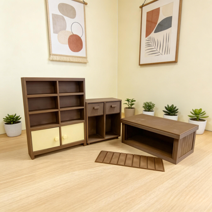 RHF12254 Wine Cabinet & Bar Counter 3D Printed Wood-Style Miniature Furniture Wine Cabinet Bar Counter Storage Box Shelf Model