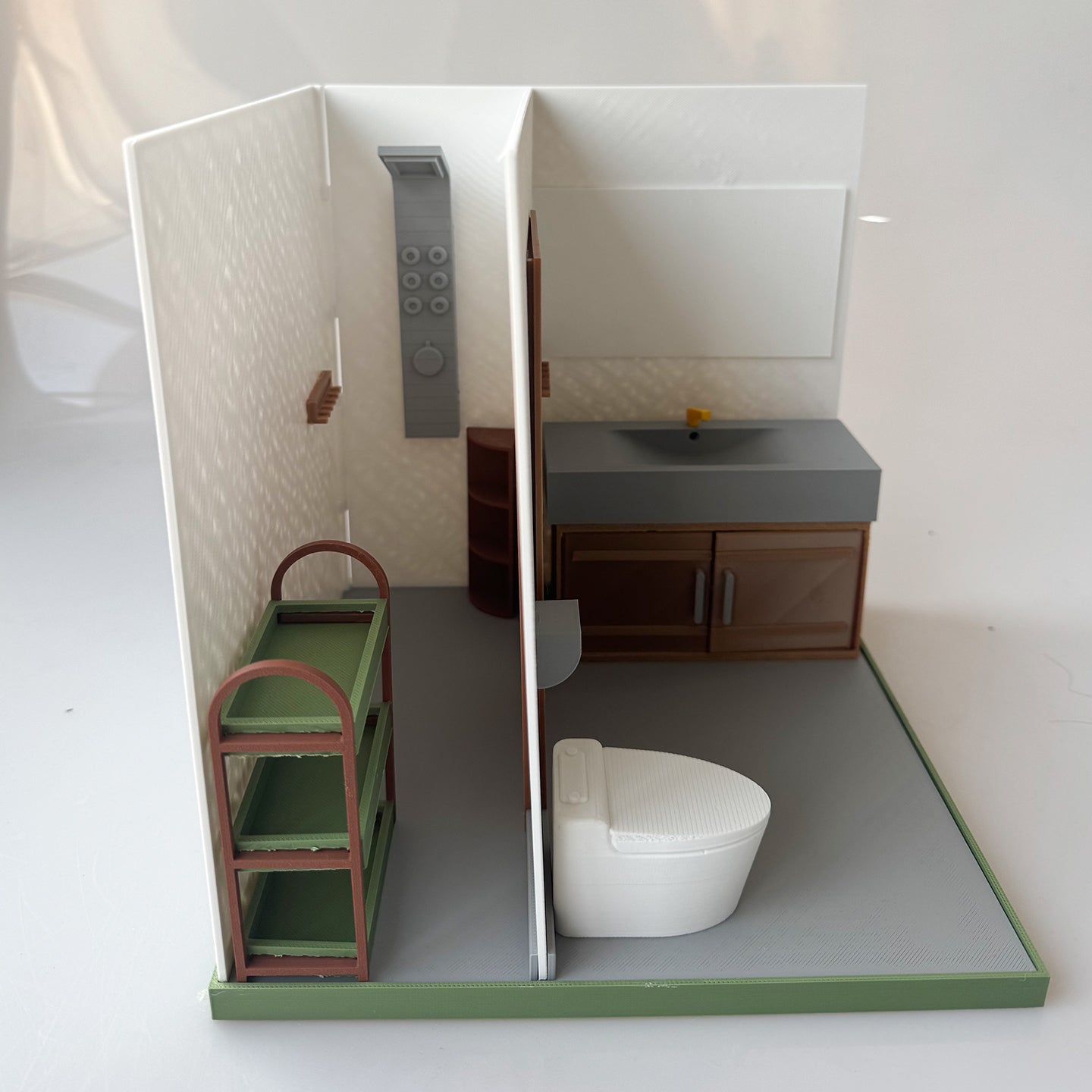 RHF121023 Washroom Scene 3D Printed Bathroom Scene Miniature Model - Dollhouse Bathroom Furniture & Layout, BJD/OB Dolls Washroom Scene