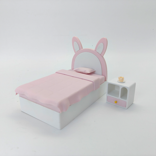 LYTP12203 1/12 Bunny-Ear Sweet Dreams Mini Princess Bed Set With Nightstand  INS Style Miniature Display Model 1:12 Scale