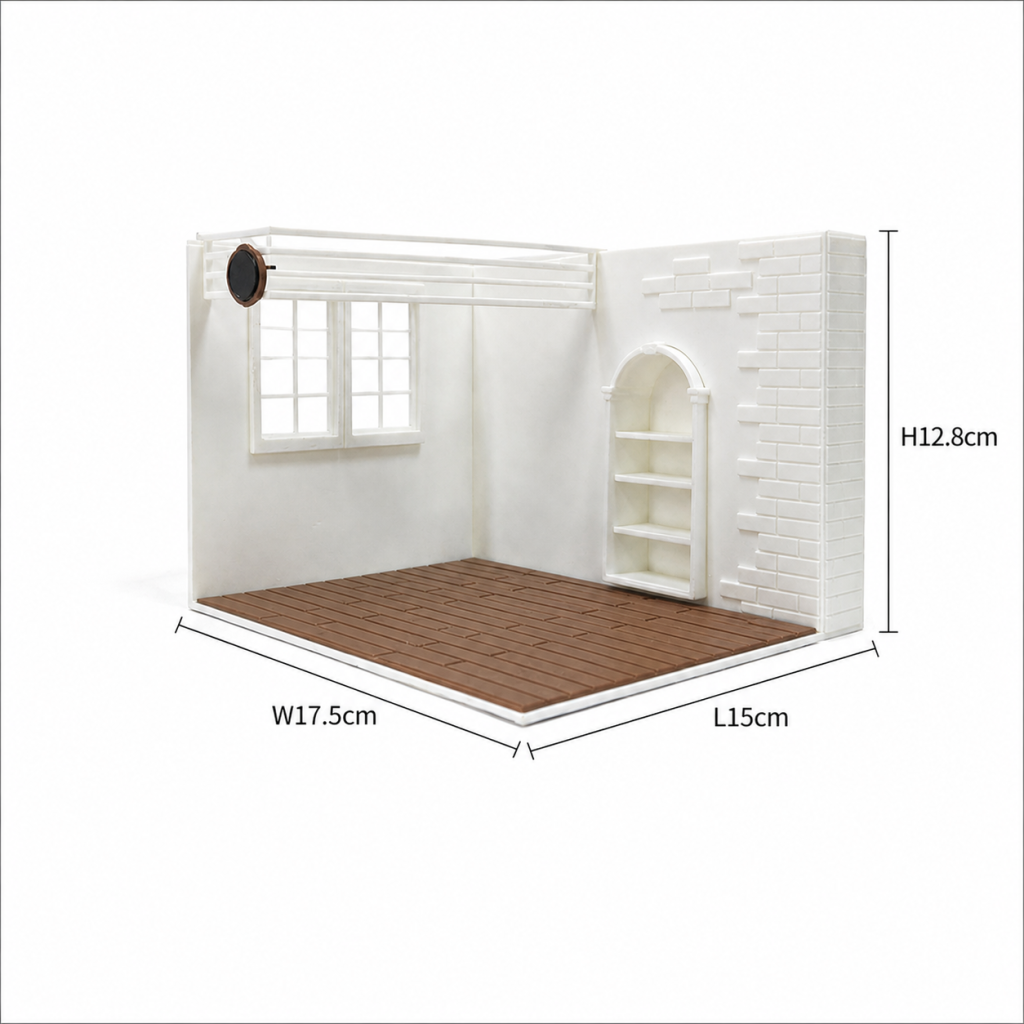 RHF0407 Retro European Interior Base, Open-Side Empty Room for Dollhouse Desktop Ornament Creative DIY Hut Dollhouse Background House Model Home Background Miniature Model