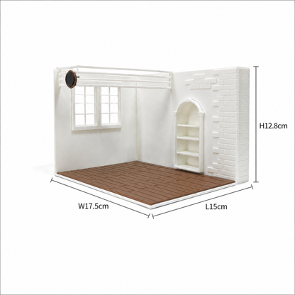 RHF0407 Retro European Interior Base, Open-Side Empty Room for Dollhouse Desktop Ornament Creative DIY Hut Dollhouse Background House Model Home Background Miniature Model