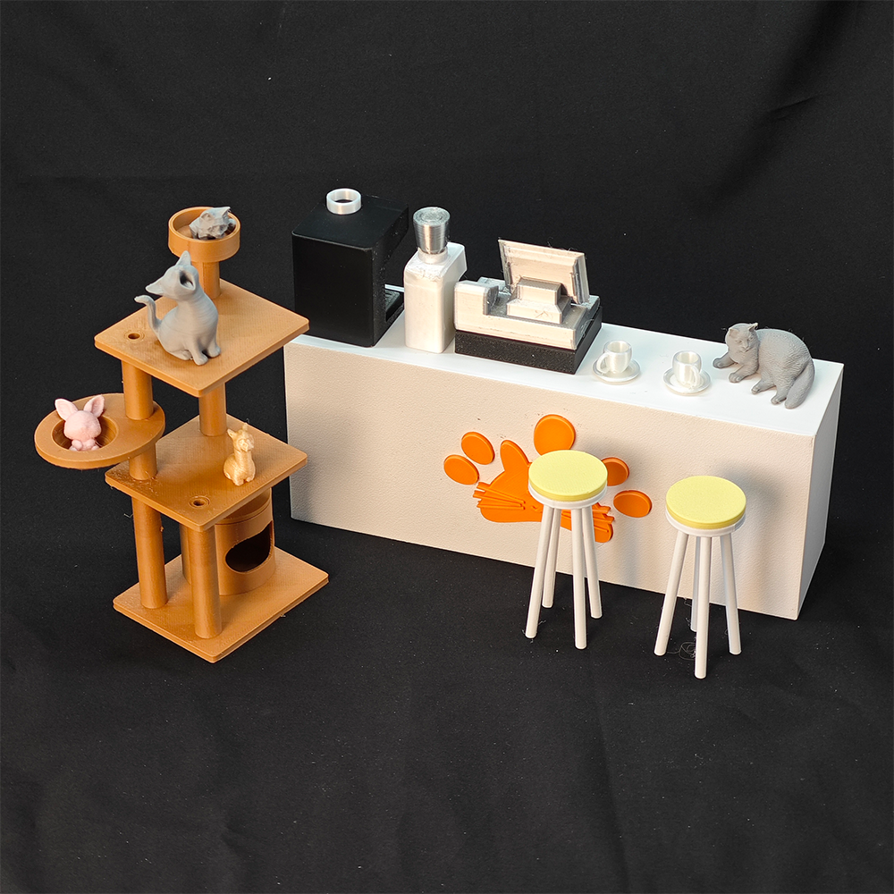 LYTP121018 1/12 Kitty Parlour 3D Printing DIY Miniature Scenes Dollhouse Creative Decorations Desktop Scenarios Mini Models 12-Inch BJD OB Doll