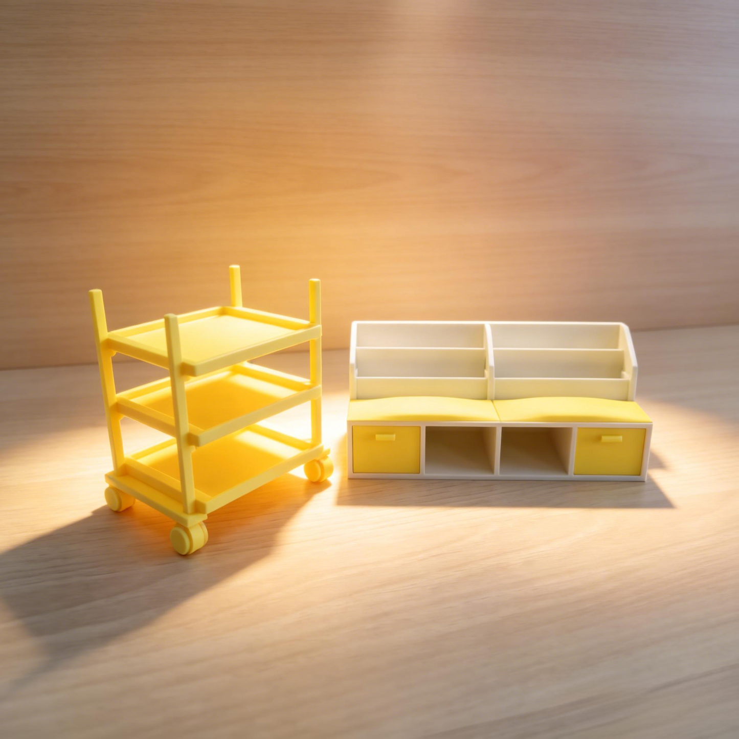 RHF12247 Movable Storage Shelf  Exhibition Sofa 3D Printed Modern Miniature Furniture Movable Storage Shelf & Exhibition Sofa Model