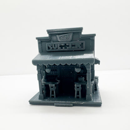 MRY-SFW LYTS115 3D Printed Miniature Western-Style Tavern Scene Model - Detailed Shopfront Furniture All-in-One DIY Unpainted Kit HO Scale