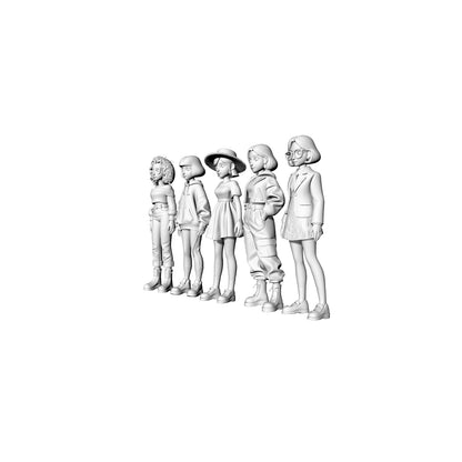 Yao's Studio LYTR068  Trendy Girls Group 3D Print Model Set, 5-Style Unpainted Figures, DIY Painting Kit 1set