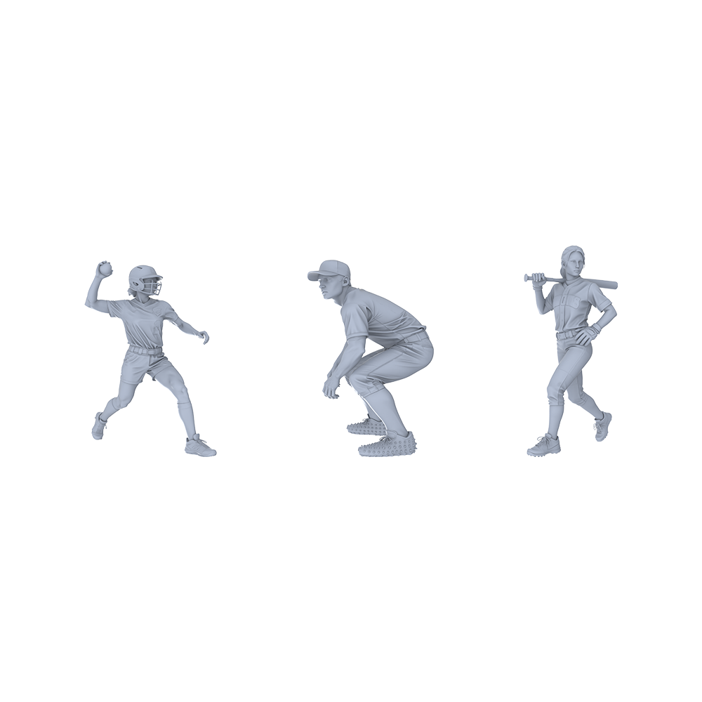 Yao's Studio LYTR131  Baseball Game Scene Resin Miniature Model 3-Figure Set - Baseball Player Figures Unpainted DIY Model Painting Sports Scene Decor 1set