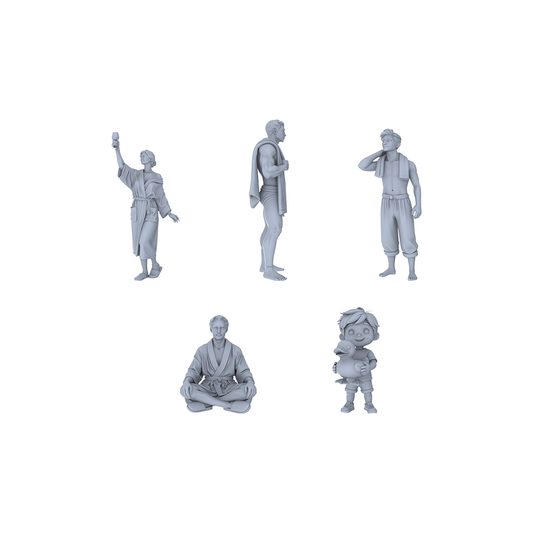 Yao's Studio LYTR133   Modern Urban Leisure Life Scene Resin Miniature Model 5-Figure Set - Children, Service Staff & Performer Unpainted DIY Model Painting Leisure Scene Decor 1set