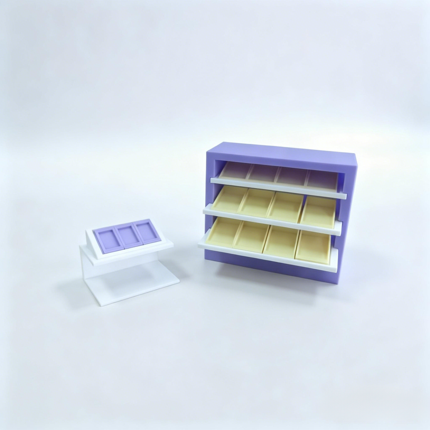 RHF12248 Display Cabinet & Display Stand 3D Printed Modern Miniature Furniture, Pull-out Display Cabinet & Display Stand Model, Miniature
