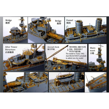 Rainbow RB3546 1/350Detail Up IJN Light Cruiser Tama 1942/1944 upgraded set [7PE, 7+2Metal barrels,3DP*7]