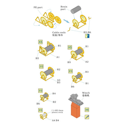Rainbow RB3551 IJN Cable Reels & Winch [2PE, 40+6Resin parts]