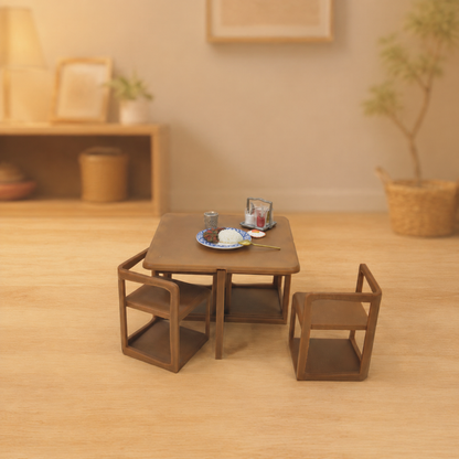 RHF0540 Simple square dining table set Desktop ornaments dollhouse furniture mini dining room scene furniture modern furniture simple modern style mini furniture miniature dining table and chair set
