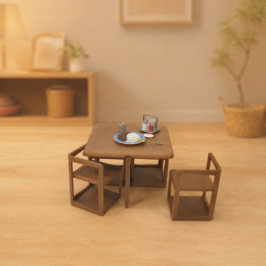 RHF0540 Simple square dining table set Desktop ornaments dollhouse furniture mini dining room scene furniture modern furniture simple modern style mini furniture miniature dining table and chair set