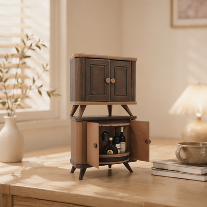 RHF0534 Vintage-style rotating wine cabinet Desktop Decorations Dollhouse Furniture Mini Bar Scene Furniture Vintage Furniture Mini Rotating Wine Cabinet