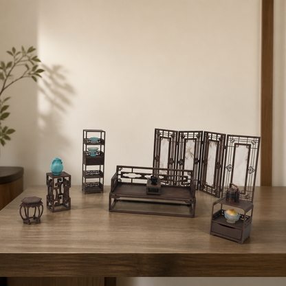 RHF0535C Chinese-style classic low cabinet Desktop ornaments traditional-style dollhouse furniture Chinese classical miniature furniture Chinese living room scene mini furniture