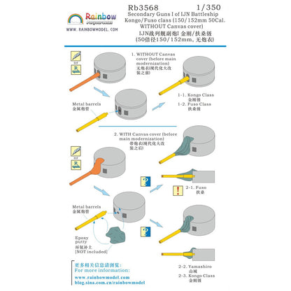 Rainbow 3568 Secondary Guns I of IJN Battleship Kongo/Fuso class (150/152mm 50Cal. WITHOUT Canvas cover)
