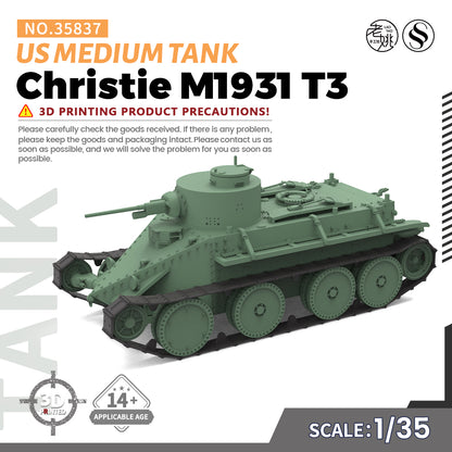 SSMODEL 837 Military Armoured Model Kit US Christie M1931 T3 Medium Tank