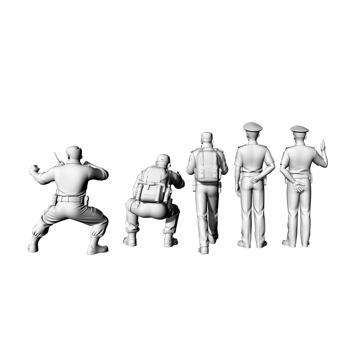 Yao's Studio LYTR076   Police Officer 5-Pack 3D Print Model, Unpainted Law Enforcement Figures, DIY Painting Kit 1set