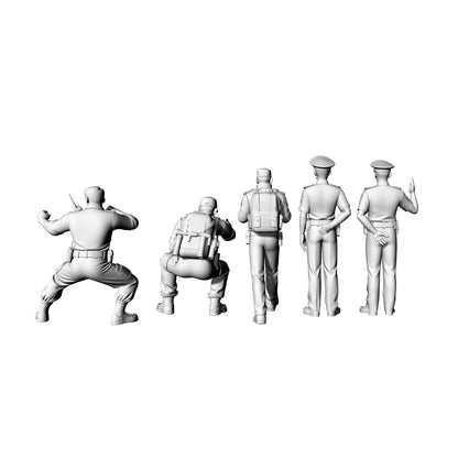 Yao's Studio LYTR076   Police Officer 5-Pack 3D Print Model, Unpainted Law Enforcement Figures, DIY Painting Kit 1set
