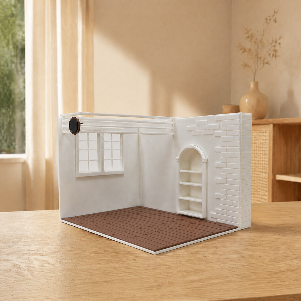RHF0407 Retro European Interior Base, Open-Side Empty Room for Dollhouse Desktop Ornament Creative DIY Hut Dollhouse Background House Model Home Background Miniature Model