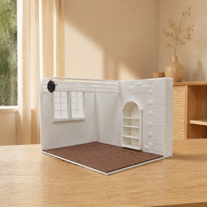 RHF0407 Retro European Interior Base, Open-Side Empty Room for Dollhouse Desktop Ornament Creative DIY Hut Dollhouse Background House Model Home Background Miniature Model
